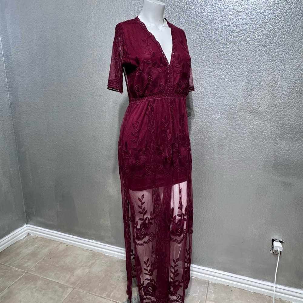 Chic Burgundy Lace Swim Cover-Up - Picture 14 of 17